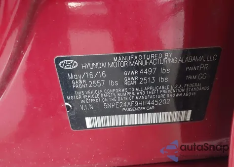 2017 Hyundai Sonata from USA, damaged, VIN 5NPE24AF9HH445202